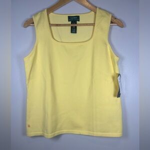 NEW Vintage Lauren Ralph Lauren Yellow Knit Tank Top Sleeveless Square Neck